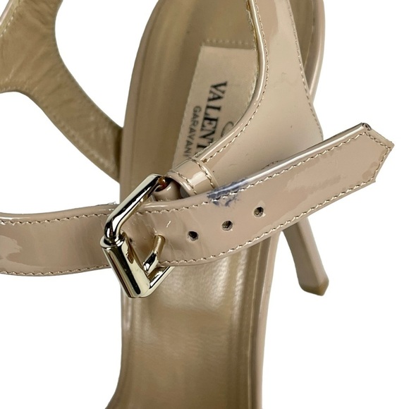 VALENTINO GARAVANI NUDE PLATFORM PATENT LEATHER ANKLE STRAP BOW TOP HEELS - Picture 10 of 15